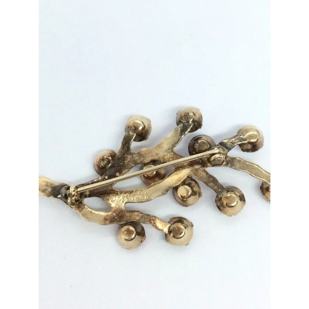 Vintage VAN DELL Brooch 12k Gold Filled Branch Multicolor Rhinestone UV Glow